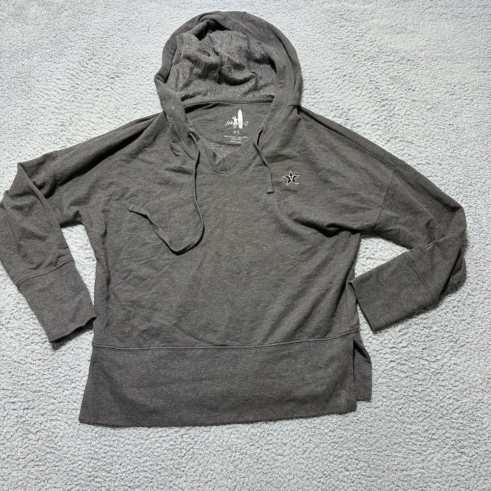 Johnnie-O Women's V-Neck Hoodie Gray Sweatshirt Pullover Oversized Comfy Size XS